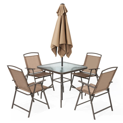 Pellebant 6 Piece Patio Set with Table, Umbrella and 4 Folding Chairs - 22.4Wx26.8Dx34.4H