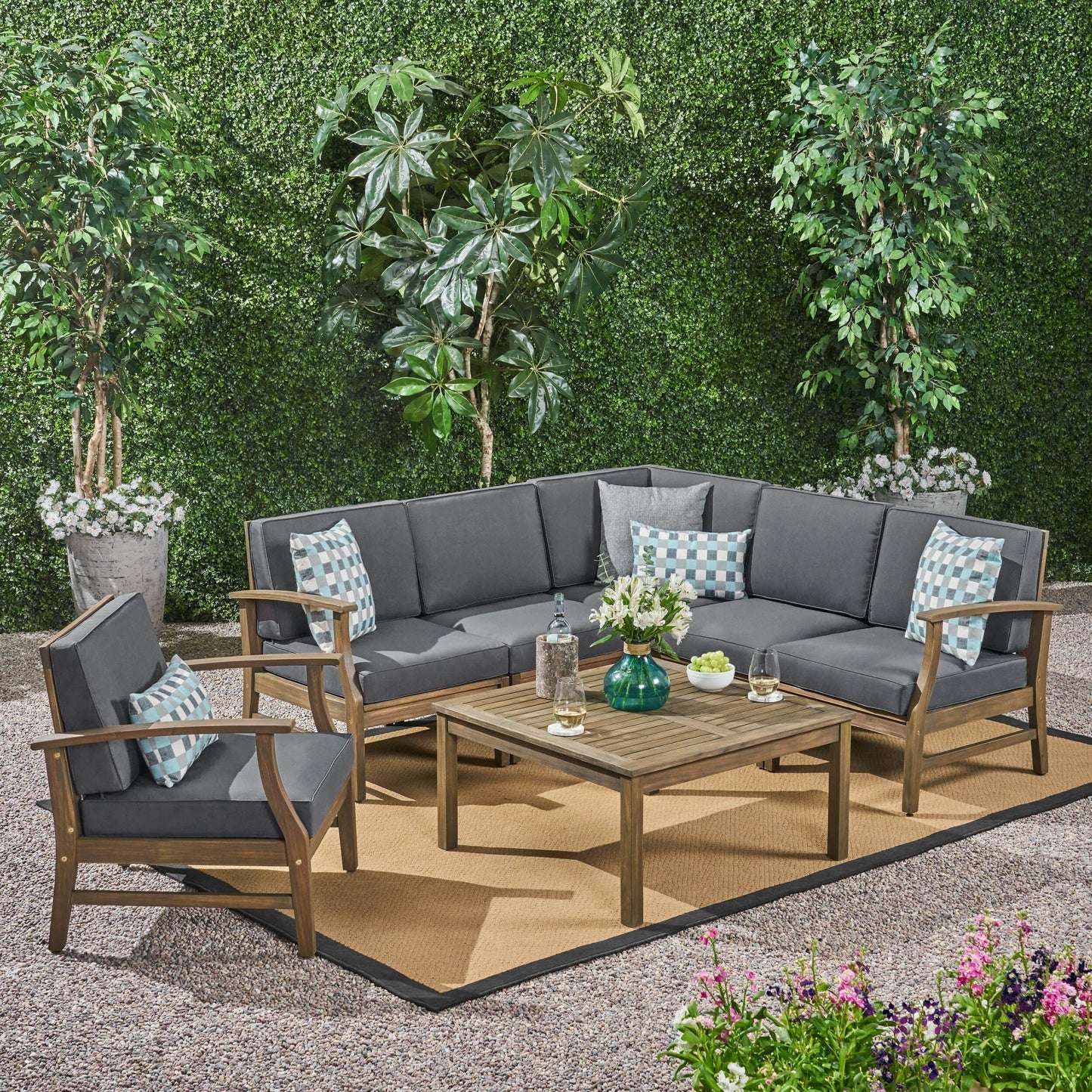 Perla Outdoor 7-piece Acacia Wood Sofa Set with Cushion by Christopher Knight Home