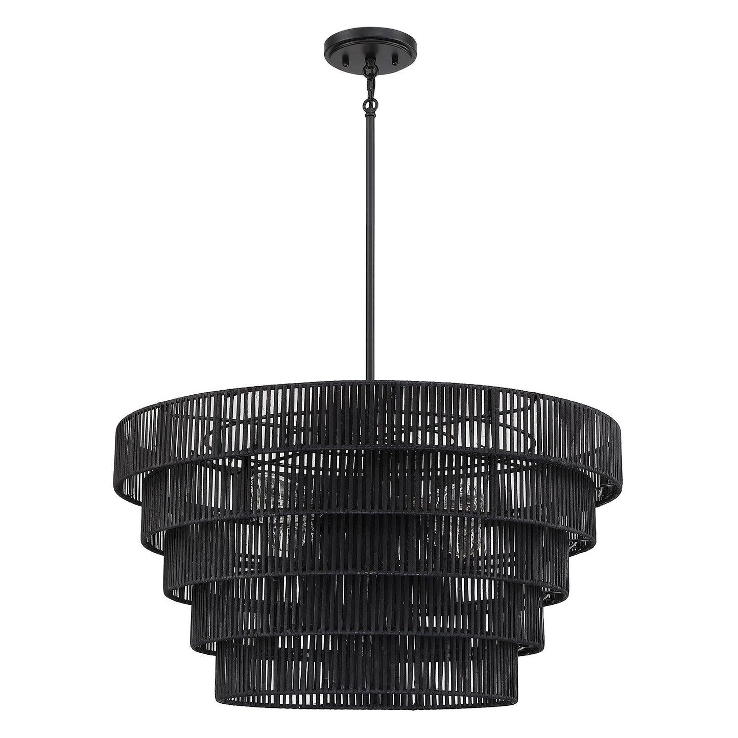 Lustre bohème moderne Piersan à 5 lumières avec abat-jour en rotin à plusieurs niveaux - 26 po de largeur