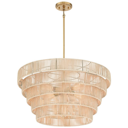 Lustre bohème moderne Piersan à 5 lumières avec abat-jour en rotin à plusieurs niveaux - 26 po de largeur