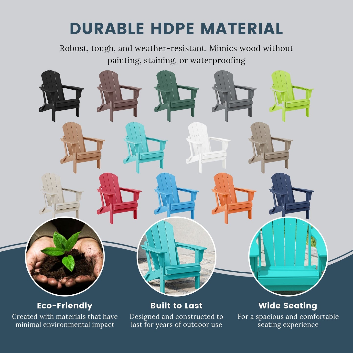 Chaise pliante Adirondack Polytrends Laguna résistante à la décoloration et aux intempéries pour patio extérieur