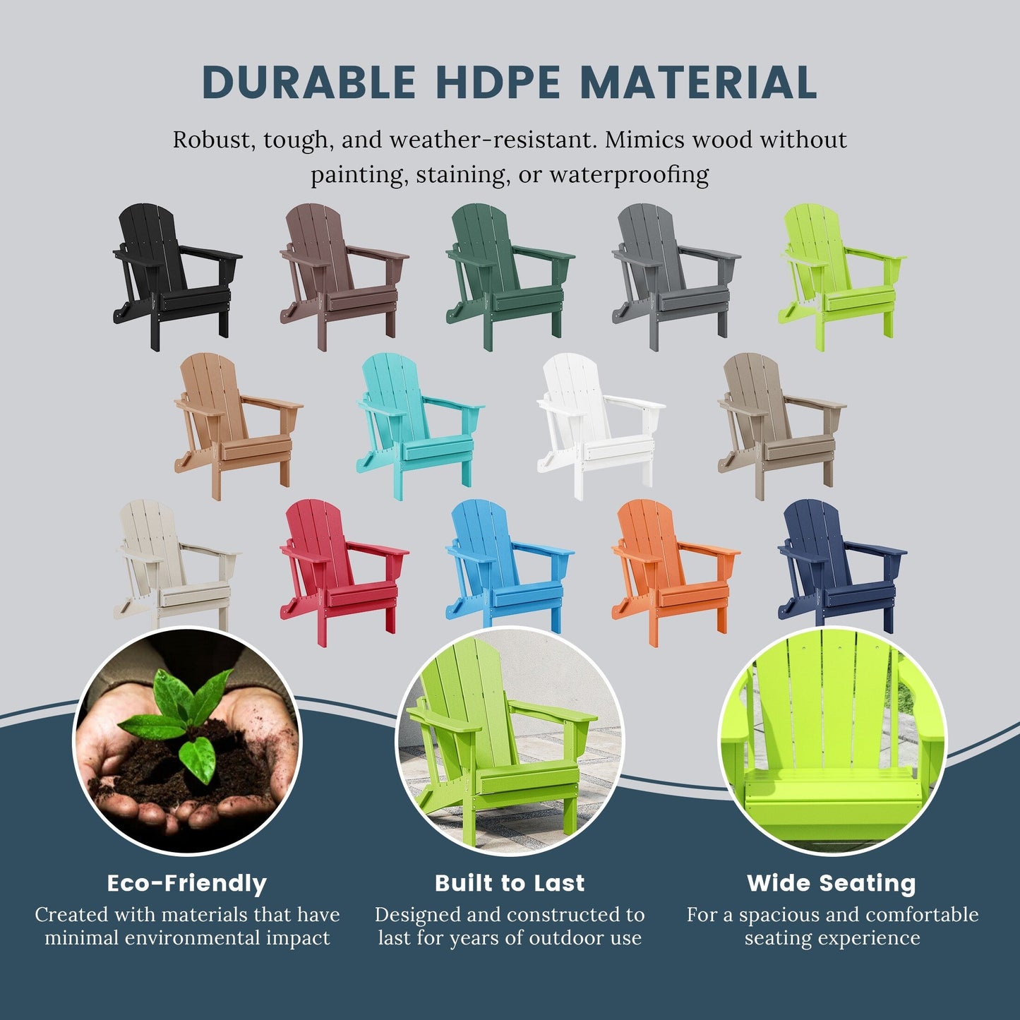 Chaises pliantes Adirondack Polytrends Laguna résistantes aux intempéries (lot de 2)