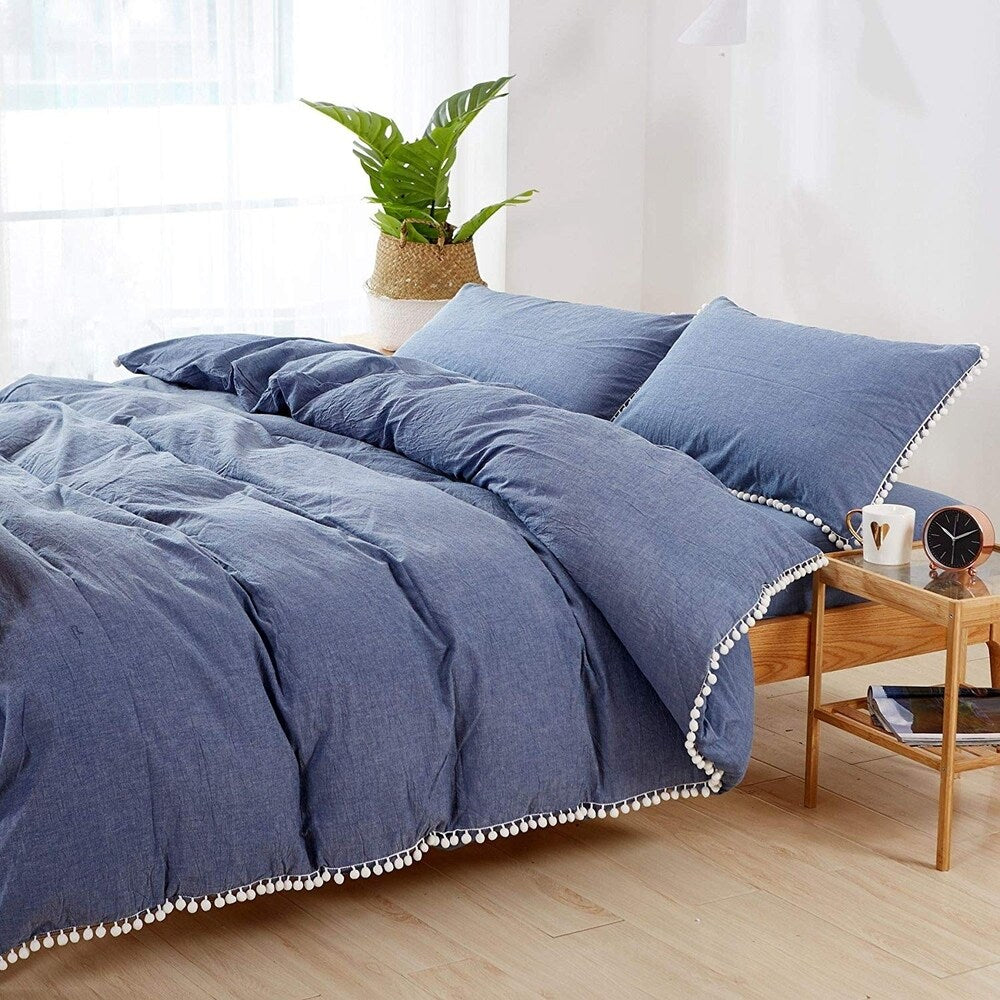 PomPom Cotton Reversible Duvet Cover Set