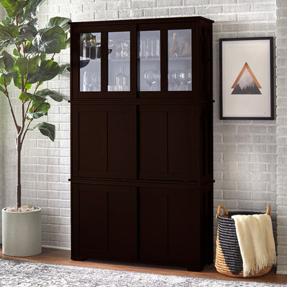 Armoire à porcelaine empilable avec portes coulissantes en verre de style porche et den Jefferson