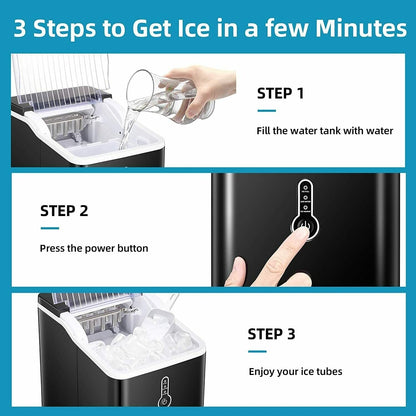 Portable Countertop Ice Maker Machine，26Lbs/24H， Self-Cleaning Home, Low Noise