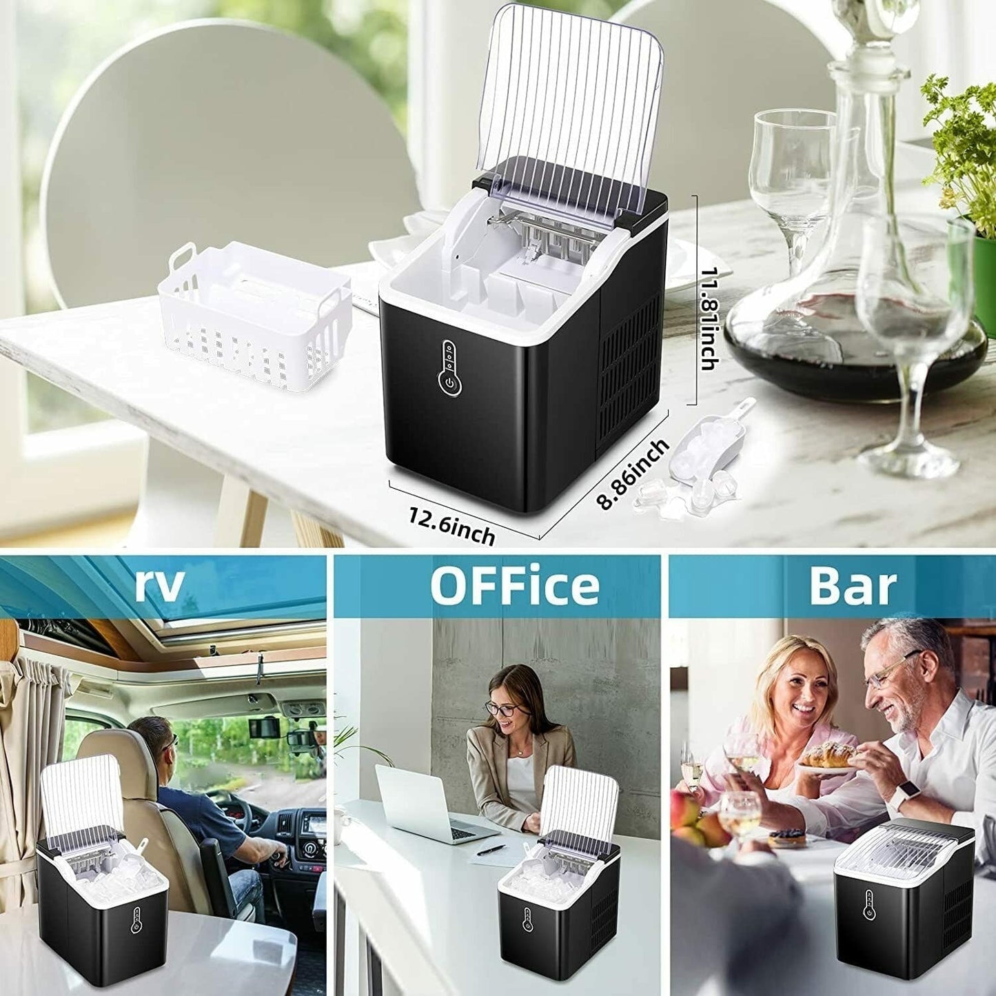 Portable Countertop Ice Maker Machine，26Lbs/24H， Self-Cleaning Home, Low Noise