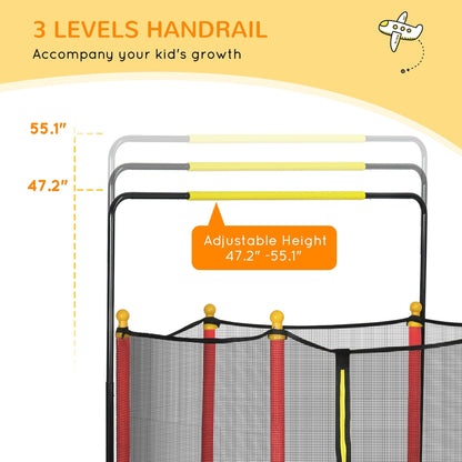 Qaba 4.6' Kids Trampoline with Basketball Hoop, Horizontal Bar, 55 Indoor Trampoline with Net