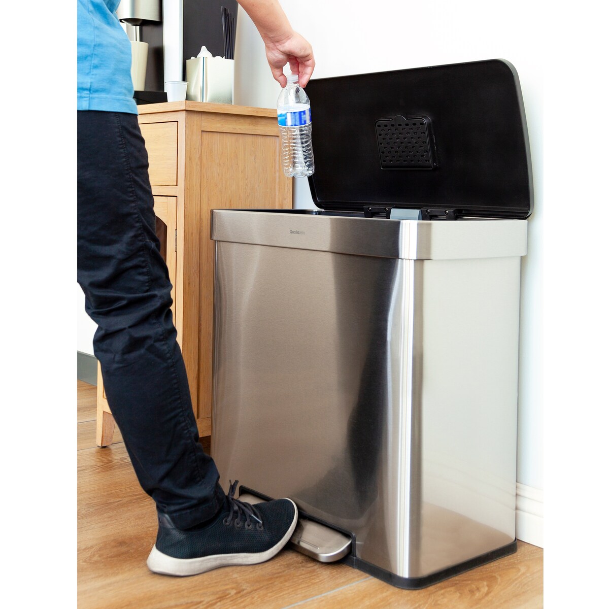 Poubelle de recyclage rectangulaire Qualiazero 16 gal (unité double 8 gal) - Acier inoxydable