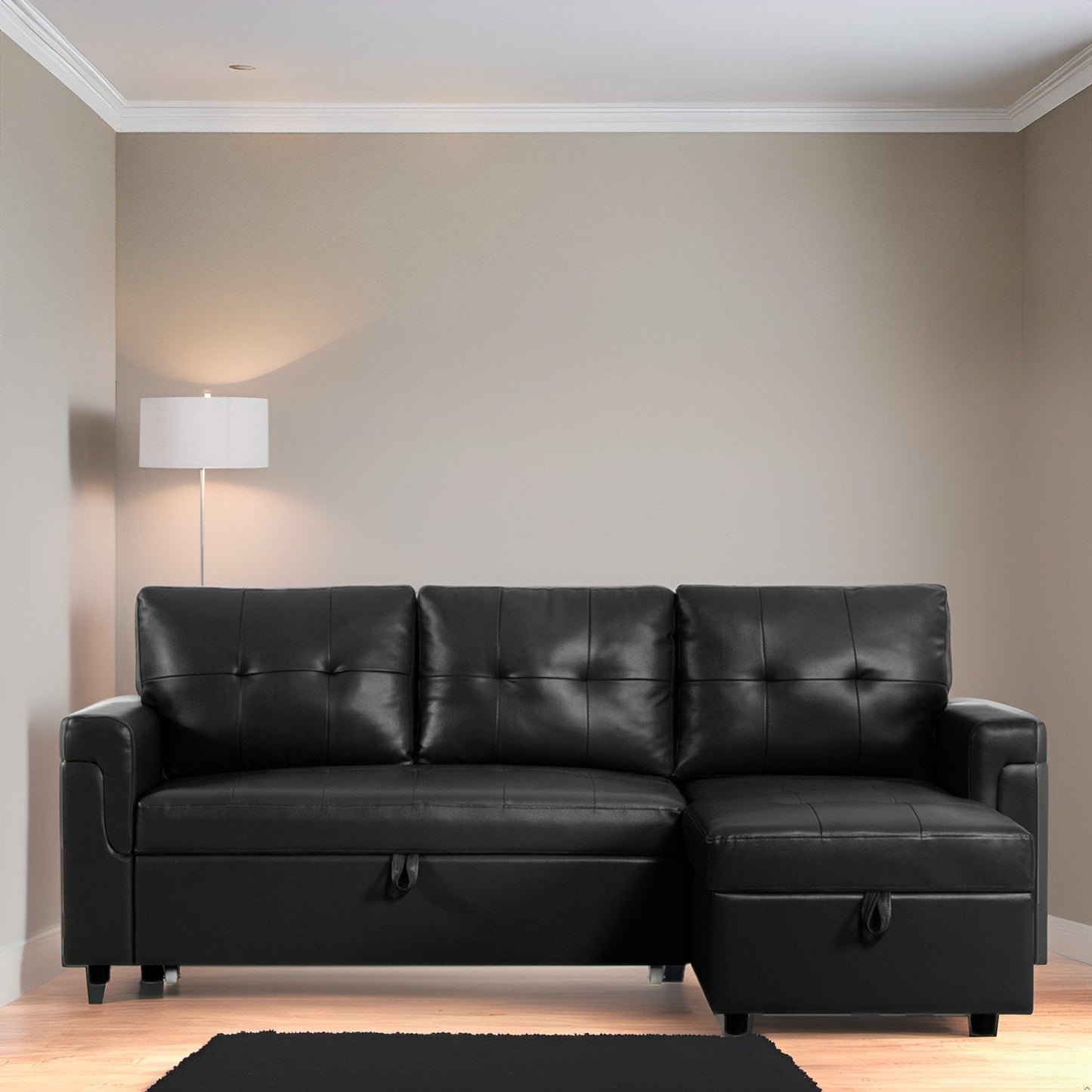 Canapé sectionnel réversible avec lit gigogne, méridienne avec rangement dissimulé, pieds durables,