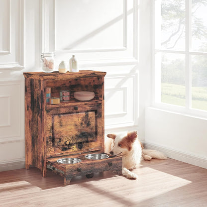 Station d'alimentation pour chiens Roomfitters avec 2 gamelles surélevées et armoire d'alimentation inclinable pour animaux de compagnie