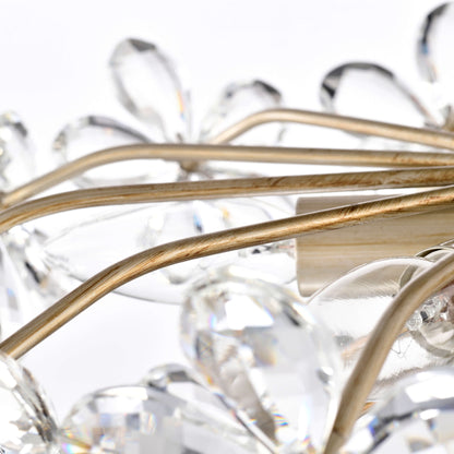 Plafonnier Rosa à 6 lumières en cristal argenté brossé avec fleur de champagne - 17,7 pouces de diamètre x 8,7 pouces de hauteur