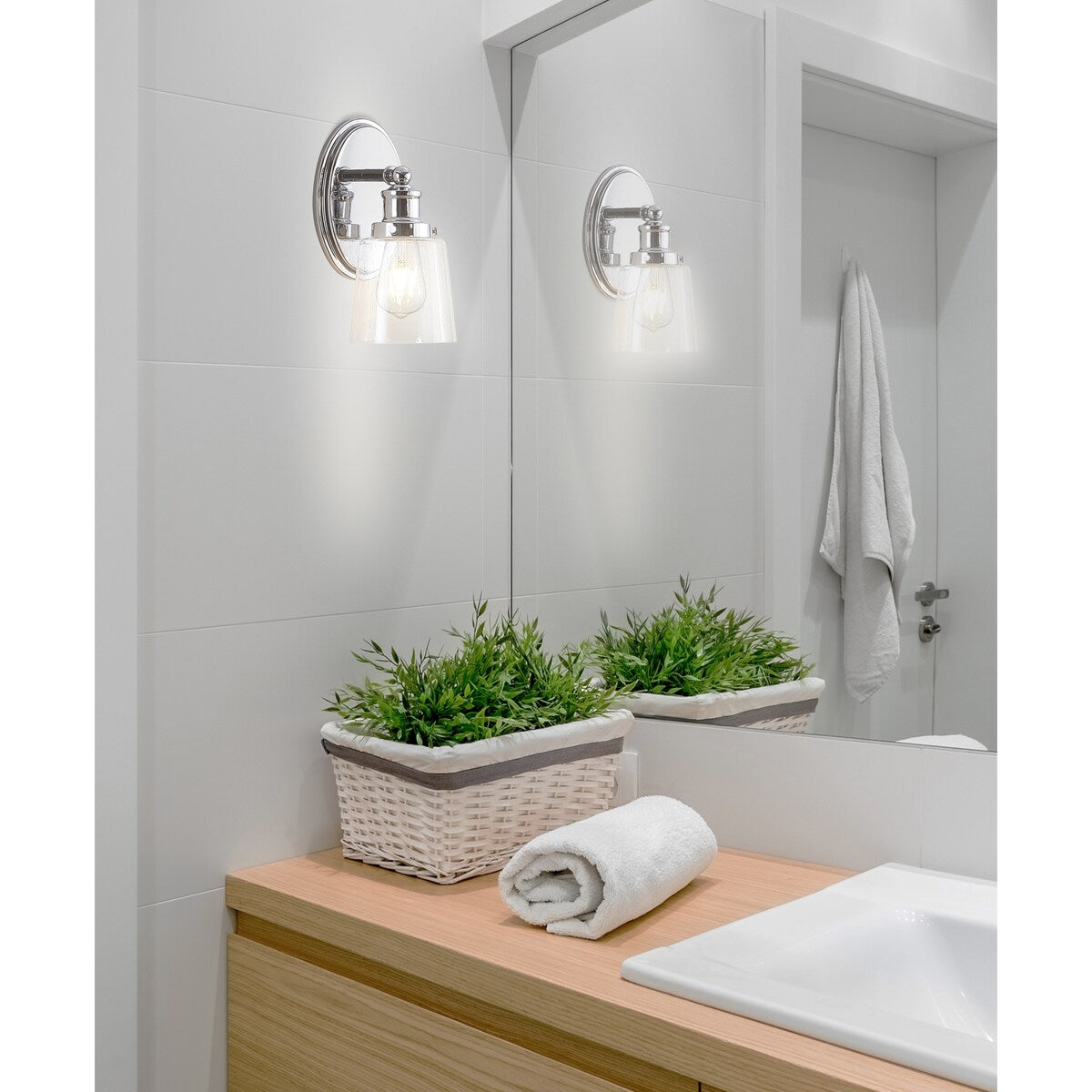 Sandrine 3-Light Iron/Seeded Glass Classic Cottage LED Vanity Light, by JONATHAN Y