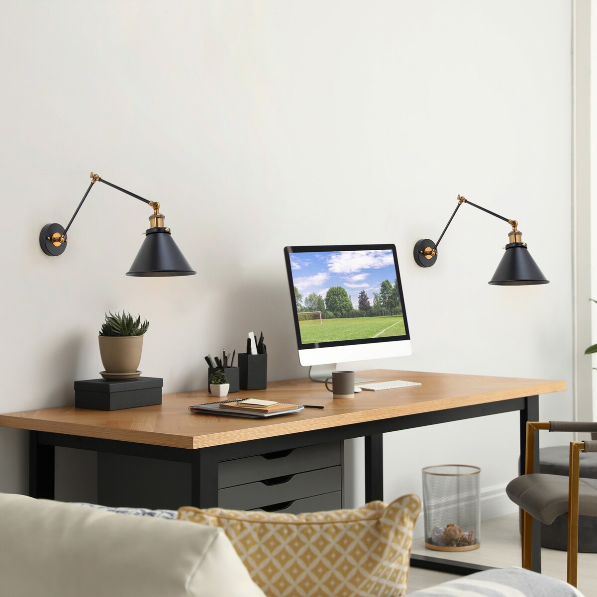 Ensemble de 2 appliques murales modernes à bras pivotant réglables Malryn, à brancher ou à brancher