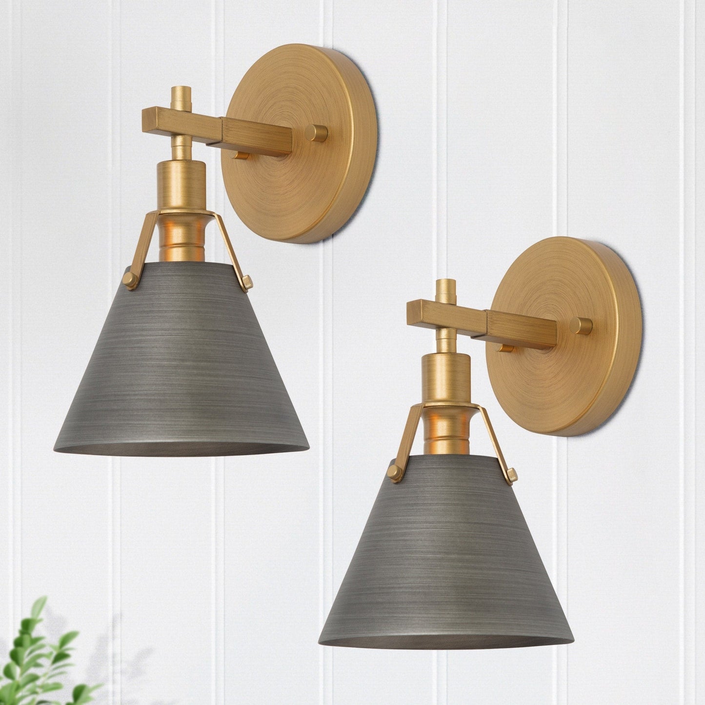 Set of 2 Modern Cone Wall Sconces Bathroom Vanity Lights with Silver Metal - 6'' L x 7.5'' W x 8.5'' H