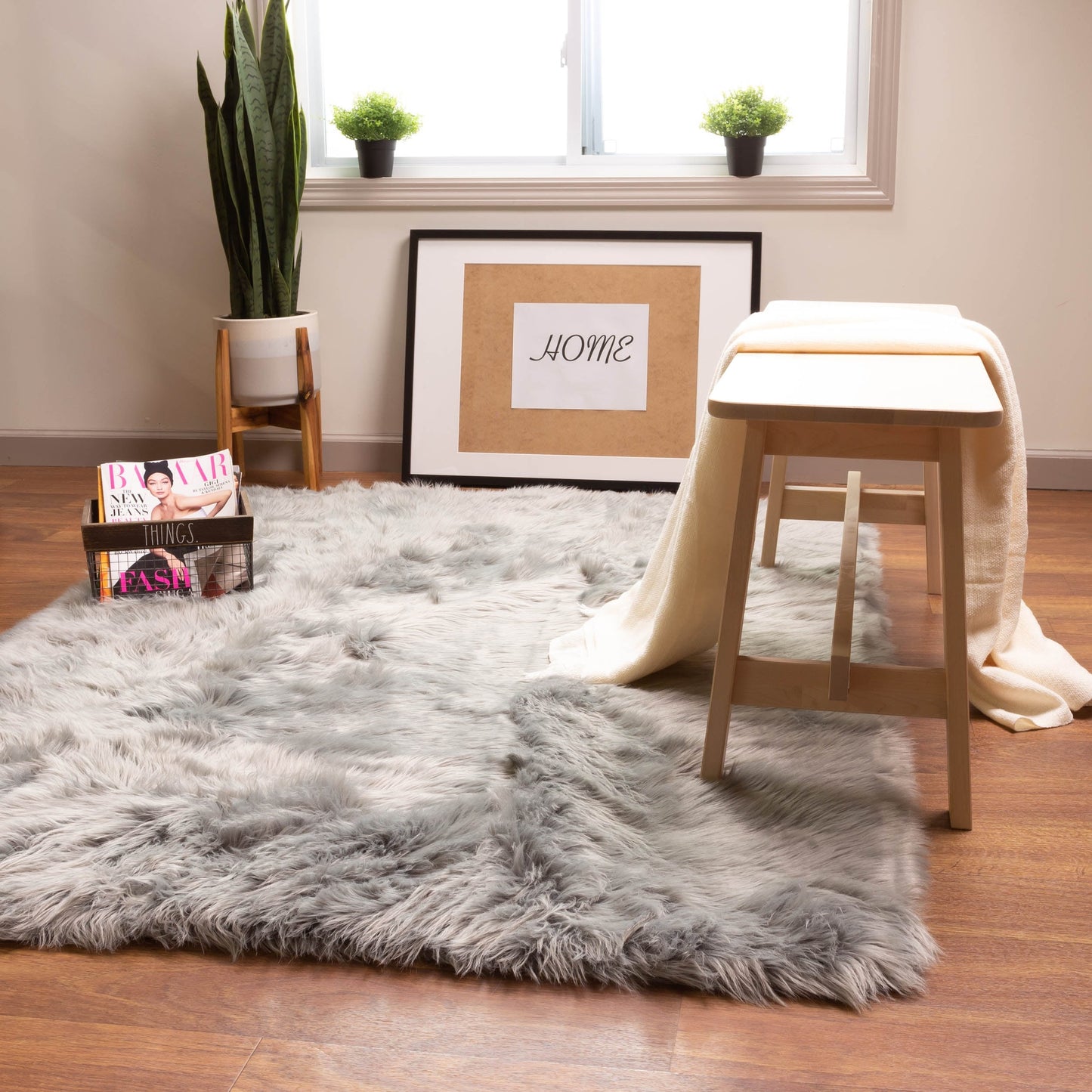 Silver Orchid Parrott Faux Fur Sheepskin Area Rug