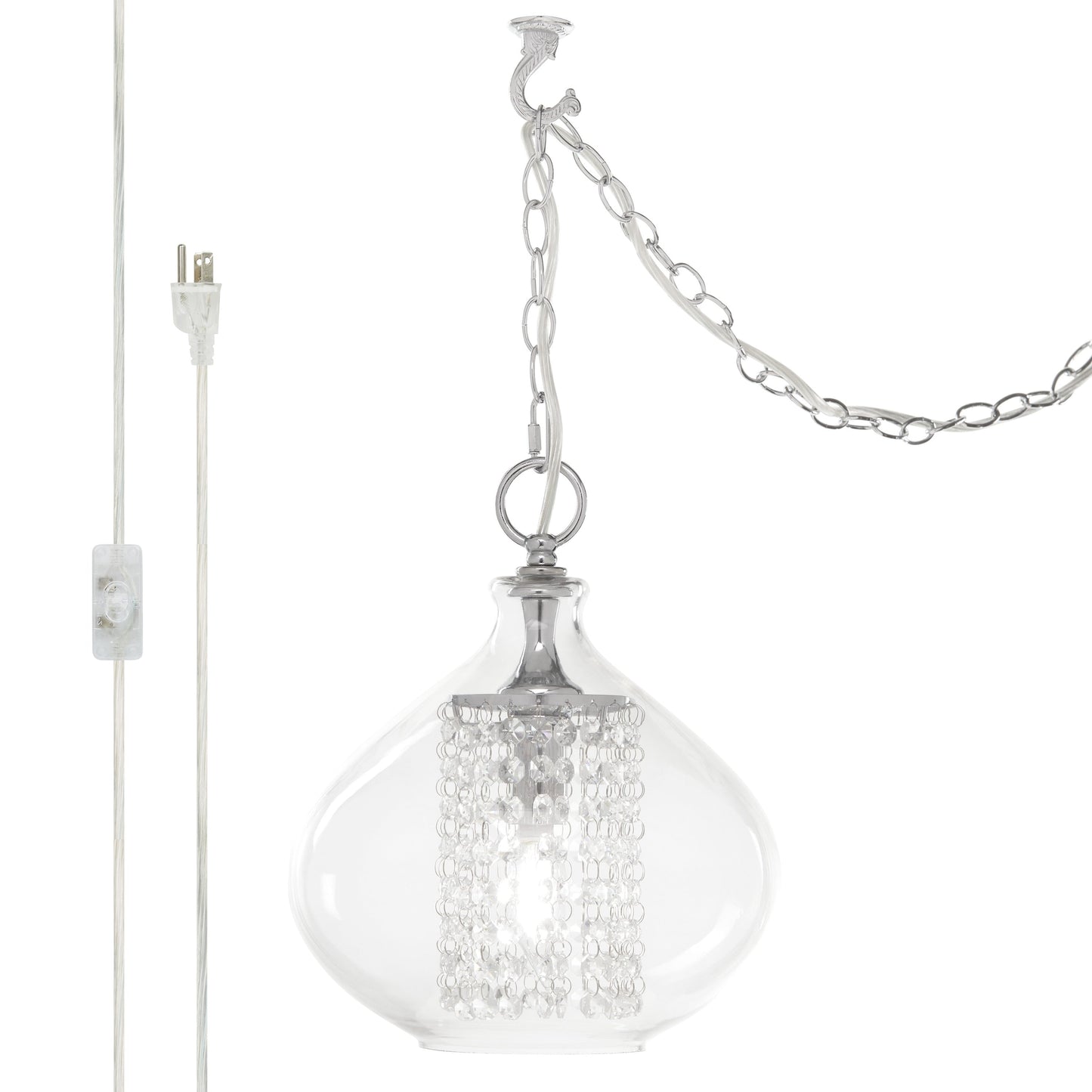 Silver Orchid Wallock Glass and Faceted Crystal Glass Jewels Plug-in and Hardwire Hanging Pendant