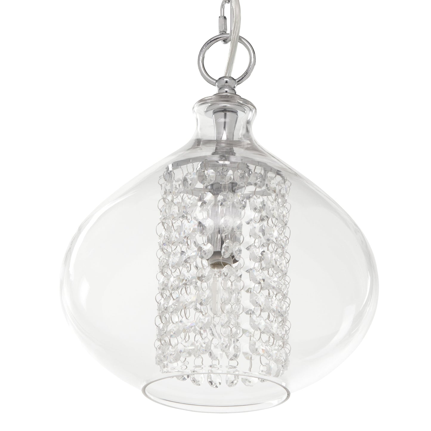 Silver Orchid Wallock Glass and Faceted Crystal Glass Jewels Plug-in and Hardwire Hanging Pendant