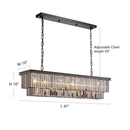 Lustre contemporain en cristal gris fumé et noir de 47 po, luminaire suspendu linéaire à deux niveaux pour îlot de cuisine et salle à manger