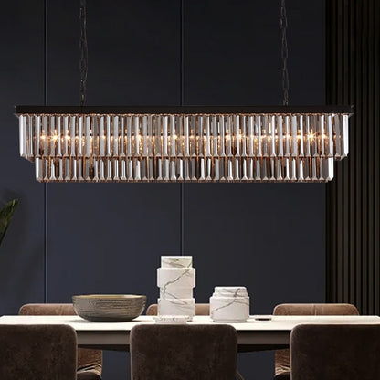Lustre contemporain en cristal gris fumé et noir de 47 po, luminaire suspendu linéaire à deux niveaux pour îlot de cuisine et salle à manger