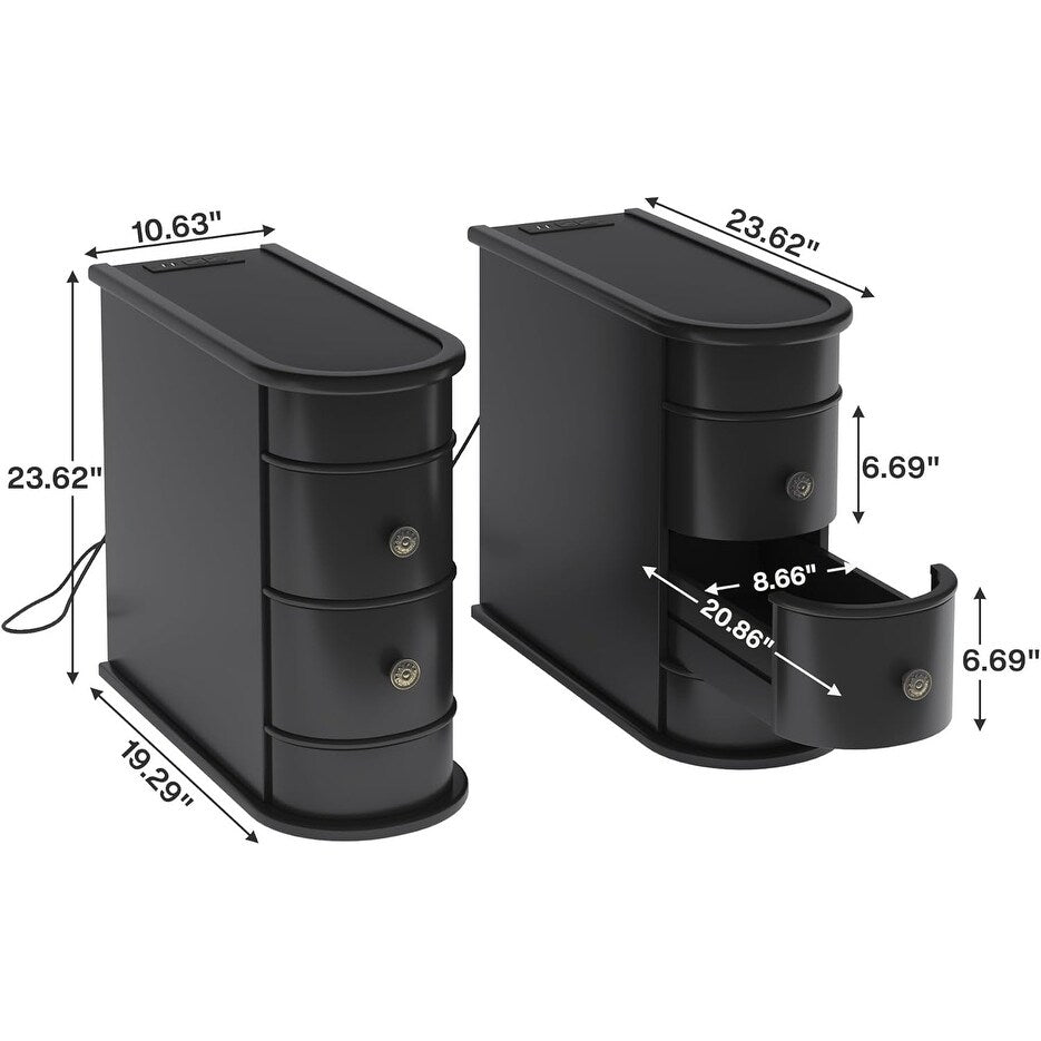 Table d'appoint étroite à deux tiroirs en bois massif