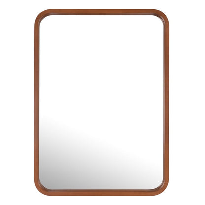 Round Corner Rectangle Farm Wall Mirror with Solid Wood Frame