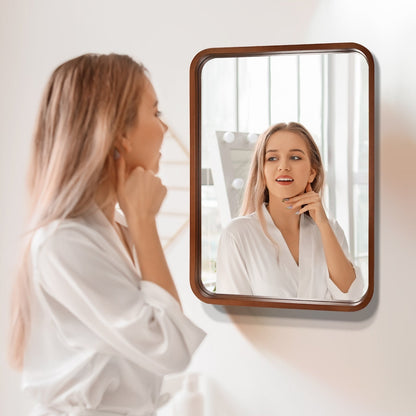 Round Corner Rectangle Farm Wall Mirror with Solid Wood Frame