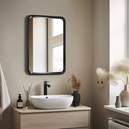 Round Corner Rectangle Farm Wall Mirror with Solid Wood Frame