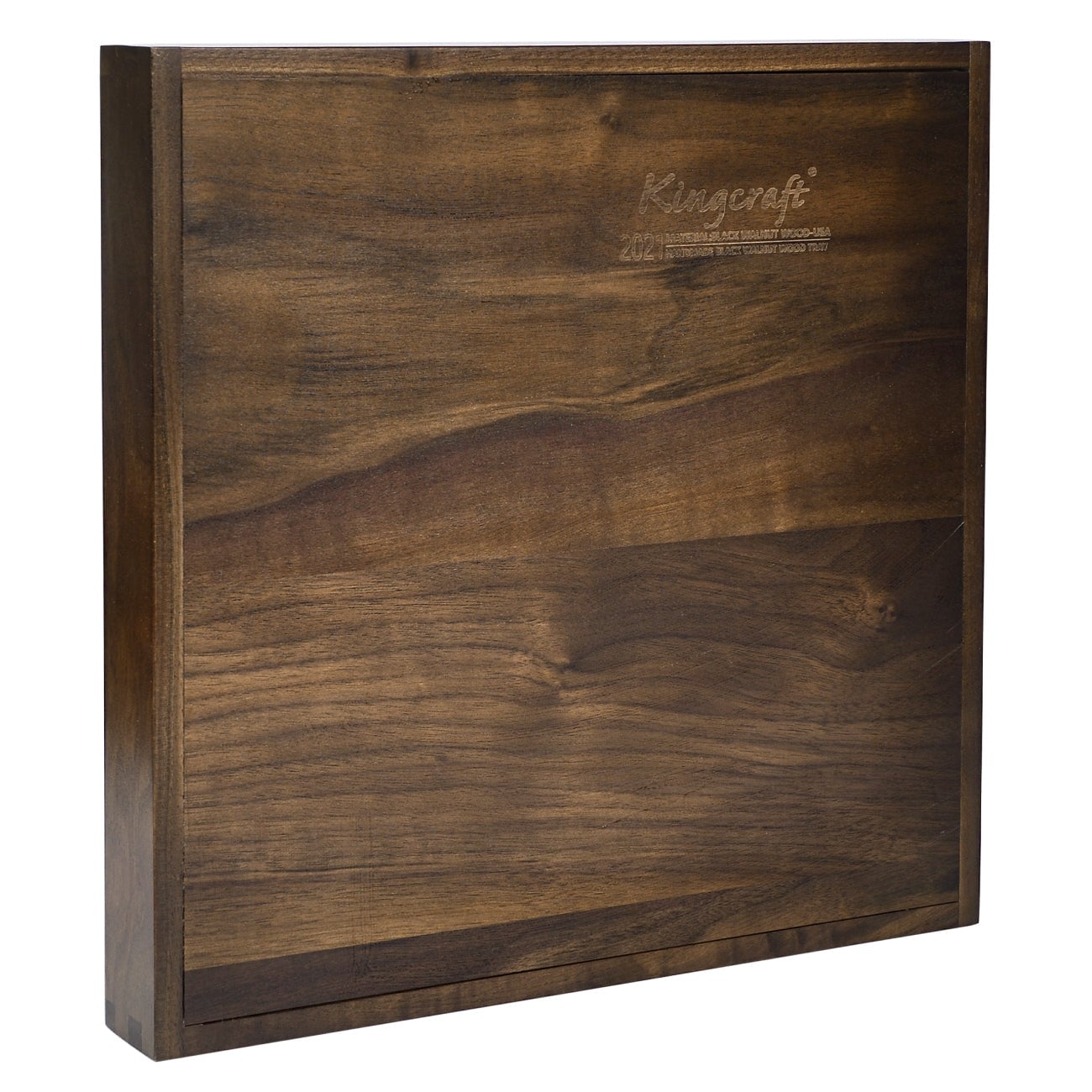 KINWELL Square Black Walnut Wood Serving Tray Ottoman Tray with Handles