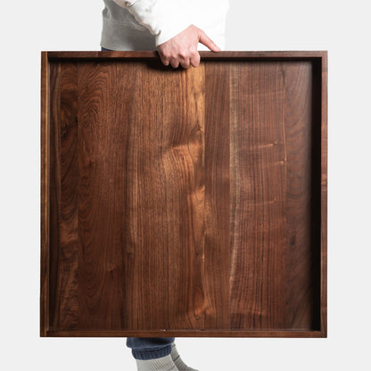 KINWELL Square Black Walnut Wood Serving Tray Ottoman Tray with Handles