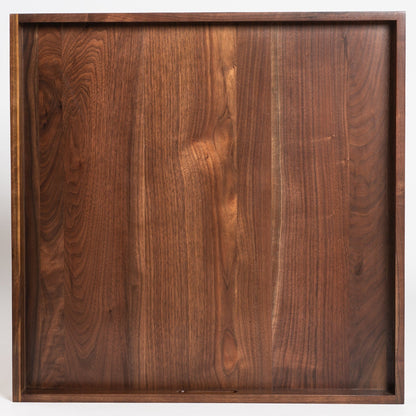 KINWELL Square Black Walnut Wood Serving Tray Ottoman Tray with Handles