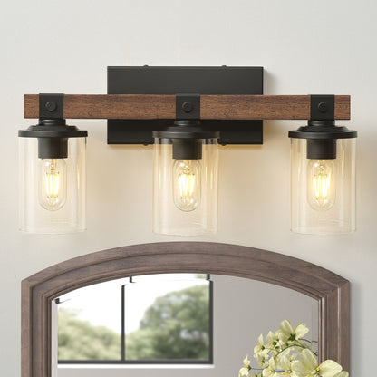 Starsky 2/3/4-Light Modern Farmhouse Dimmable Bathroom Glass Vanity Light with Clear Cylinder Shade