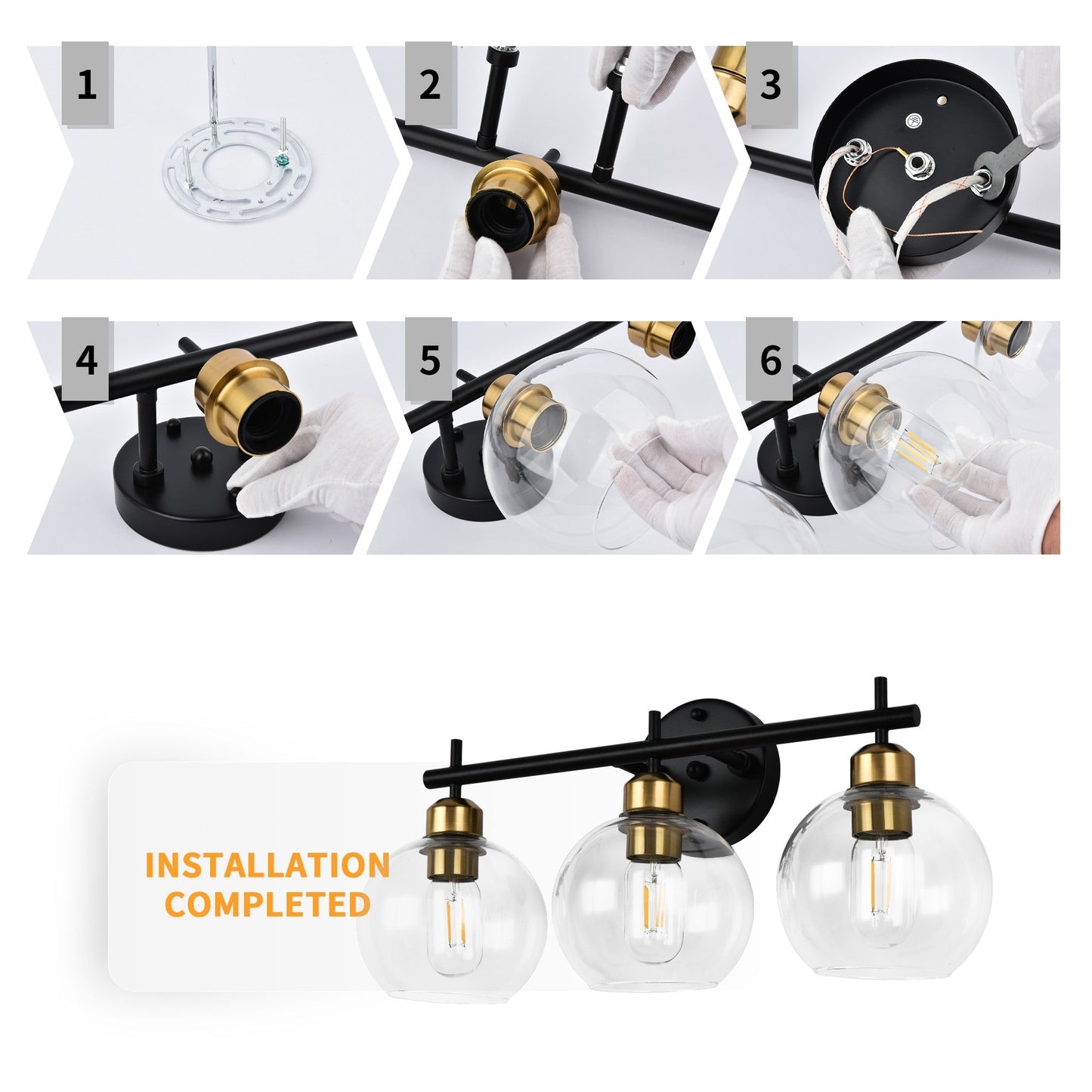 Starsky 4-Lights Modern Dimmable Bathroom Vanity Light with Globe Glass Shade