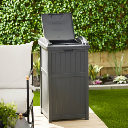 Suncast 30 Gallon Hideaway Trash Waste Bins for Outdoor, Cyberspace