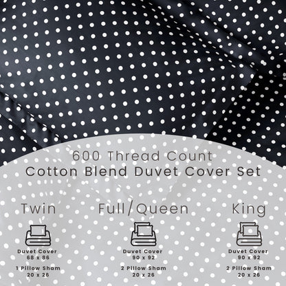 Superior Thread Count 600TC Polka Dot Cotton Blend Duvet Cover Set