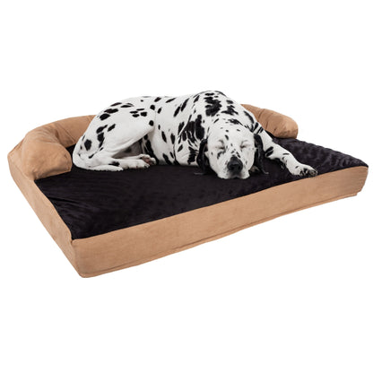Tan/Black Pet Bed - 3-Layer Orthopedic Dog Sofa with Cooling Gel, Memory Foam and Neck Bolster