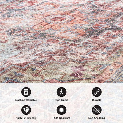 Traditional Distressed Machine Washable Area Rug