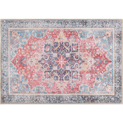 Traditional Distressed Vintage Machine Washbale Multi Area Rug