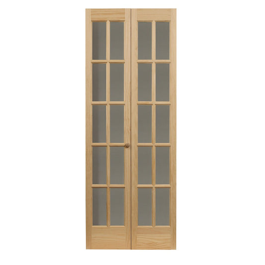 Porte pliante traditionnelle en pin brut AWC de 36 pouces avec verre divisé