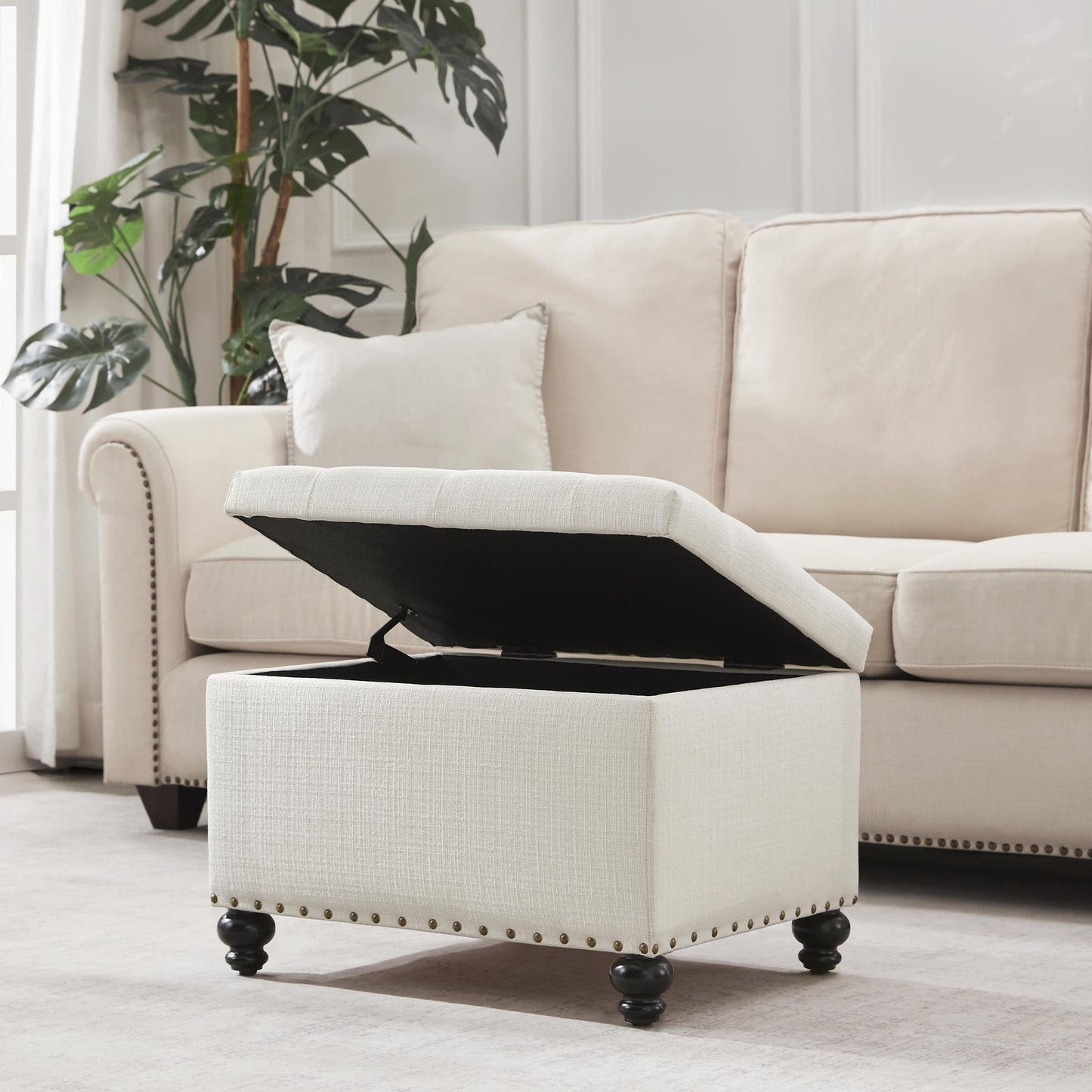 Tufted Storage Ottoman Bench, Rectangular Footstool