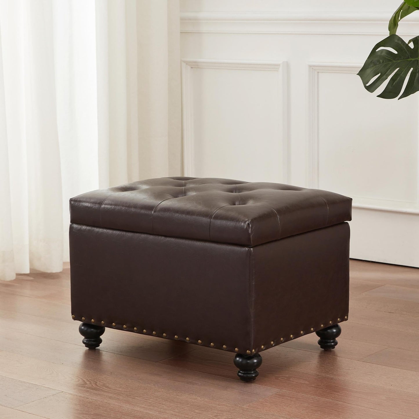 Tufted Storage Ottoman Bench, Rectangular Footstool