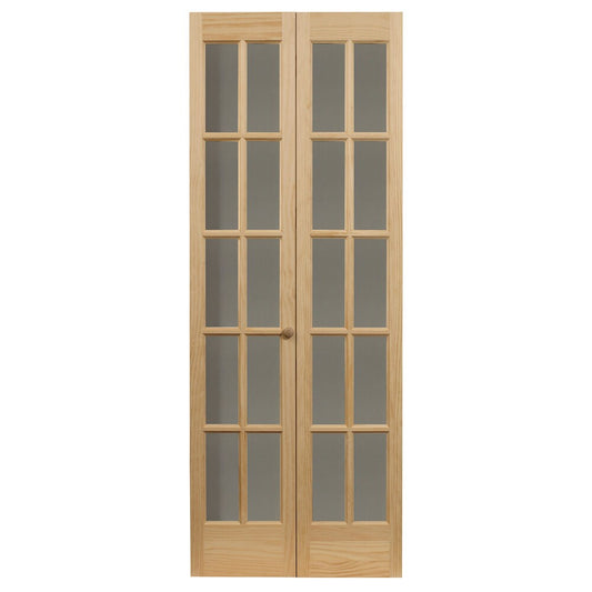 Porte pliante traditionnelle en pin brut AWC de 30 pouces avec verre divisé