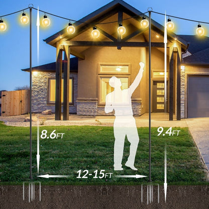 WaLensee 9.4 FT String Light Poles with Hook for Hanging String Lights for Garden Party Patio Christmas Wedding