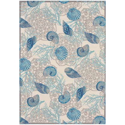 Waverly Sun & Shade Shore Thing Tropical Sea Shell Floral Indoor Outdoor Area Rug