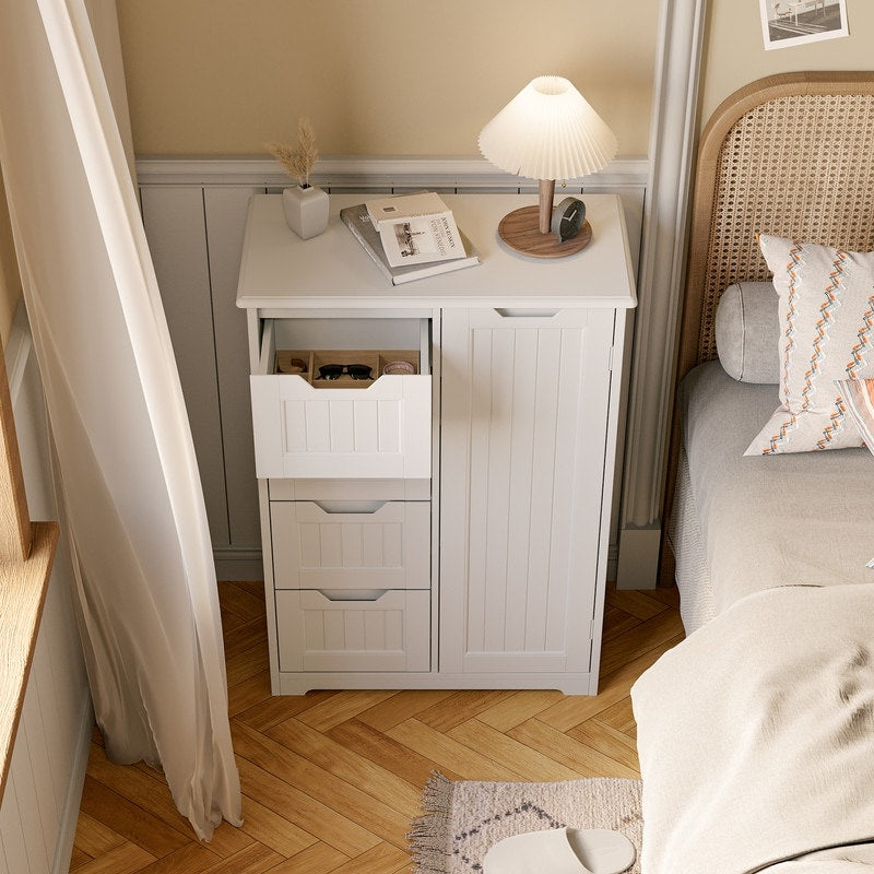 Meuble de rangement de salle de bain, meuble de rangement sur pied indépendant avec 4 tiroirs et étagère réglable