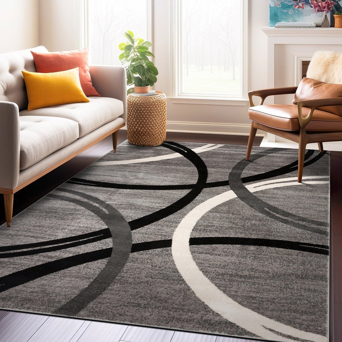 World Rug Gallery Contemporary Abstract Circles Design Area Rug
