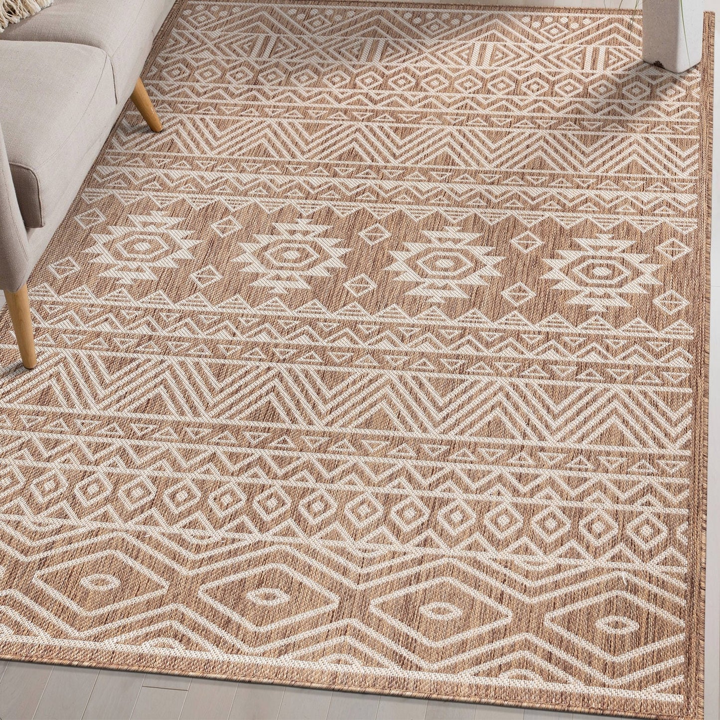 World Rug Gallery Distressed Geometric Bohemian Textured Flat Weave Indoor/Outdoor Area Rug