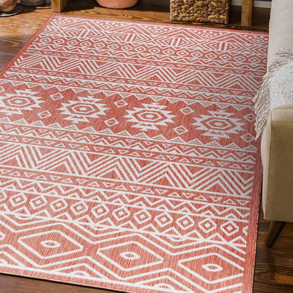 World Rug Gallery Distressed Geometric Bohemian Textured Flat Weave Indoor/Outdoor Area Rug
