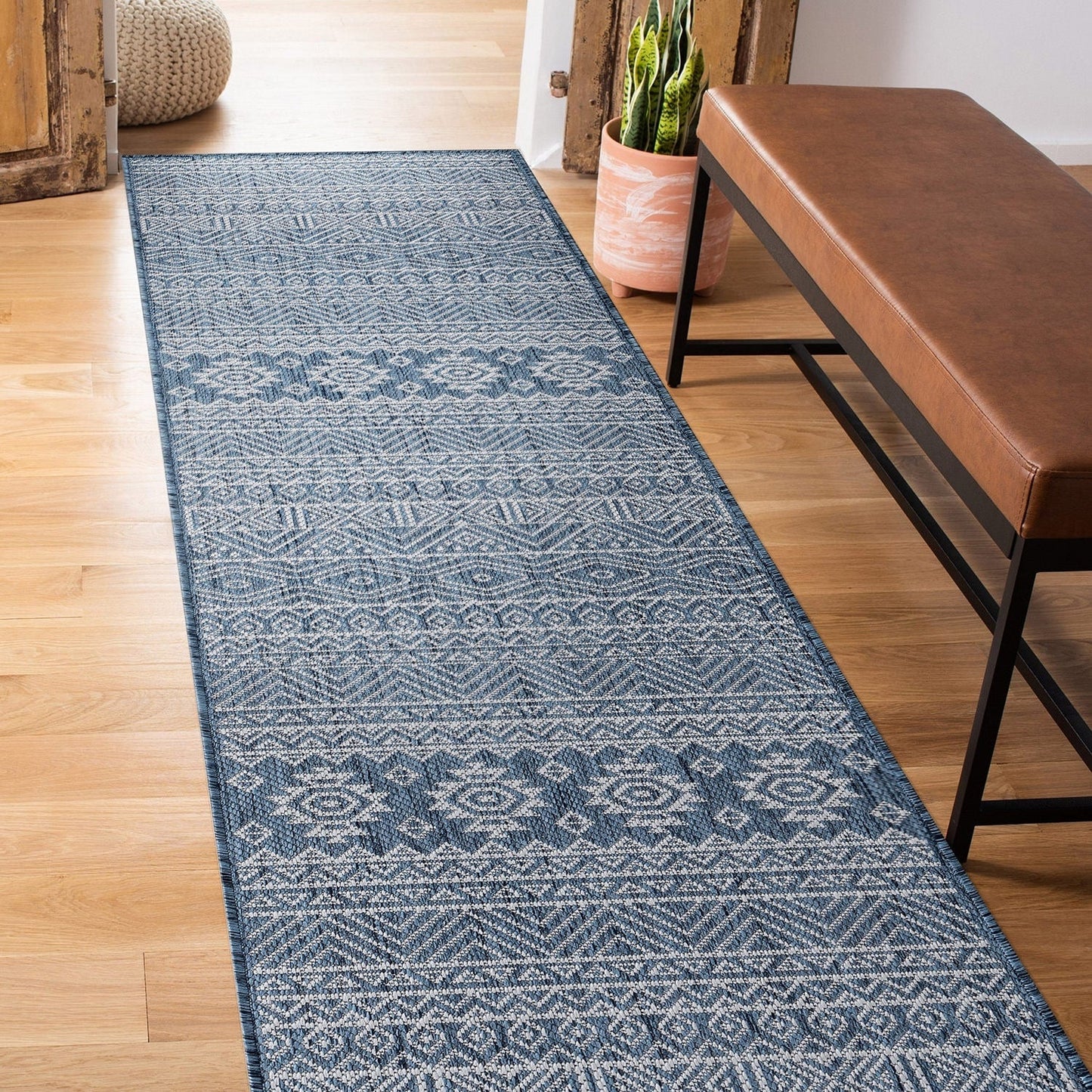 World Rug Gallery Distressed Geometric Bohemian Textured Flat Weave Indoor/Outdoor Area Rug