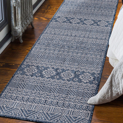 World Rug Gallery Distressed Geometric Bohemian Textured Flat Weave Indoor/Outdoor Area Rug