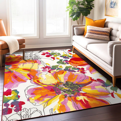 World Rug Gallery Modern Bright Flowers Non-Slip Area Rug Multi